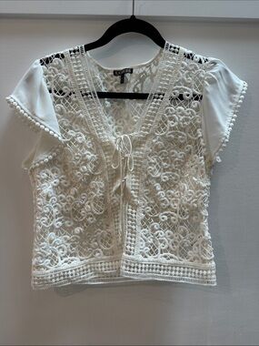 Express White Crochet Lace Tie-Front Blouse